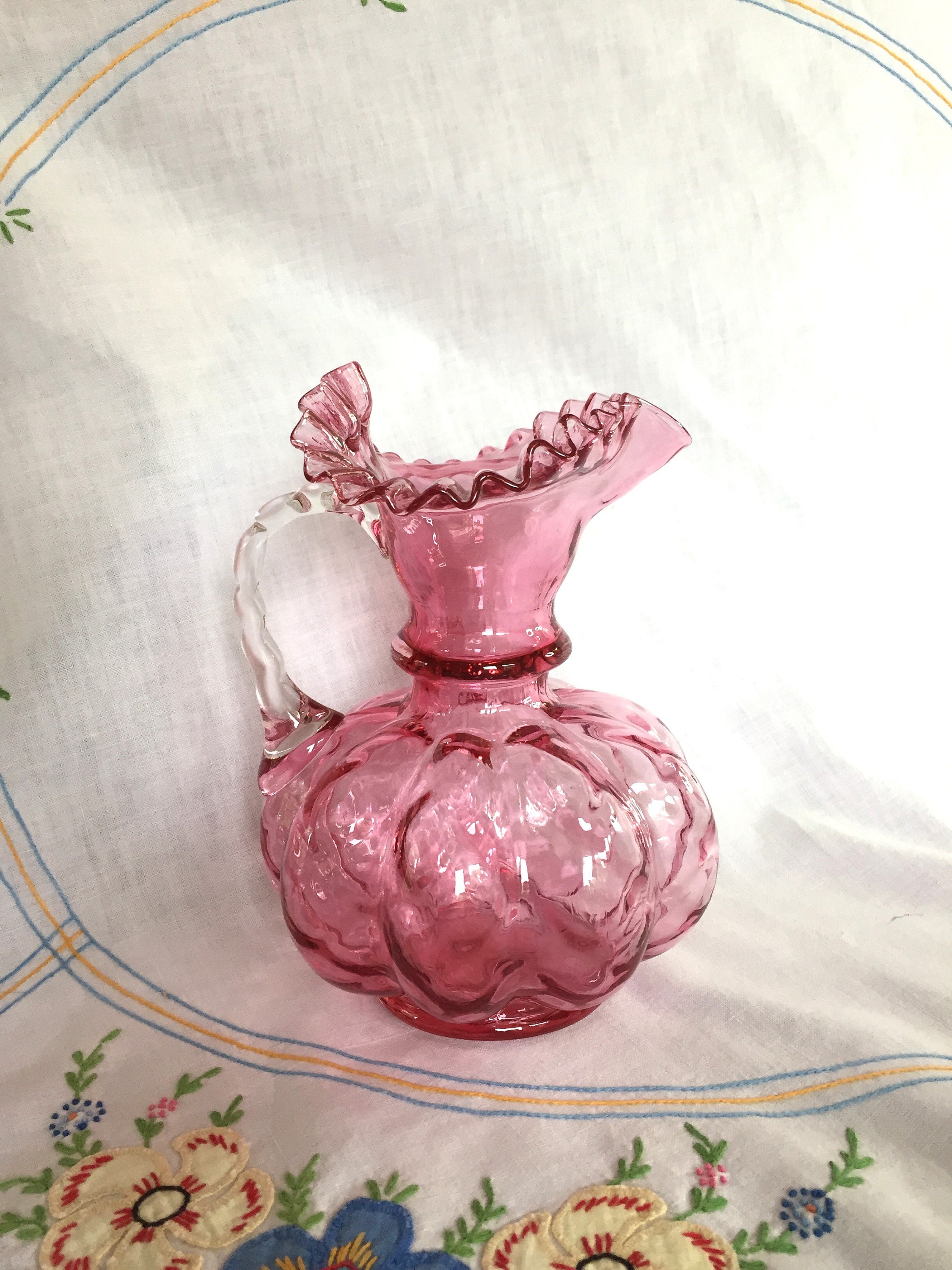 Fancy Fenton Cranberry Optic Melon Pitcher, 1940's - Etsy
