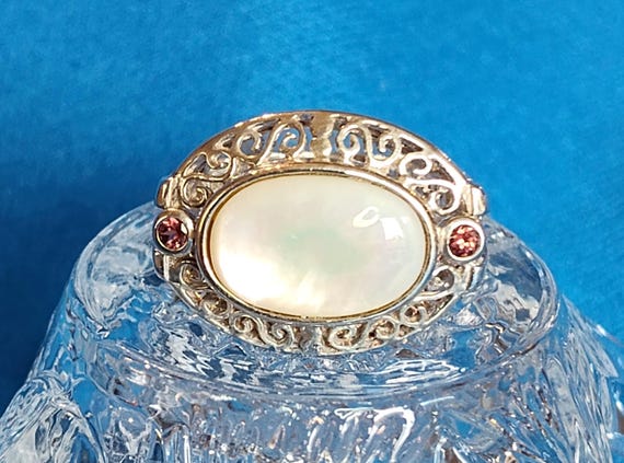 MOP Set in Sterling Open Scroll Mounting, Two Pin… - image 1