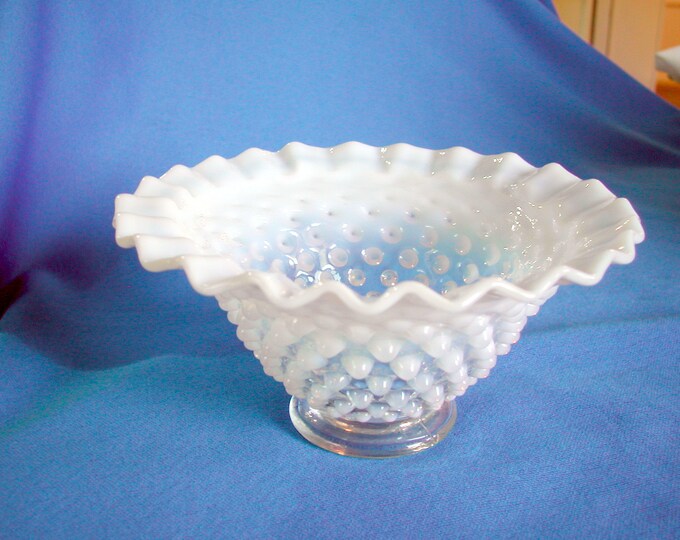 Fenton White Opalescent Hobnail Bowl - Etsy