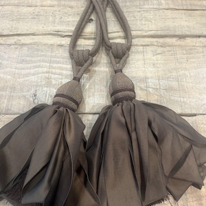 Pair Large Brown Ribbon Tassel Curtain Tiebacks Designer Home Window Decor