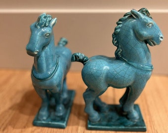 Rare Antique Set of 2 Austrian Goldscheider Porcelain Horses Stallions Art Deco