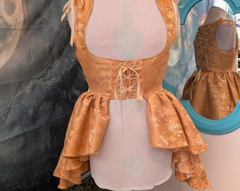 Gold Rose Brocade Under bust Overdress Victorian Renaissance Medieval Women's Waistcoat High Low Vest Dress Corset Adjustable LARP Costume