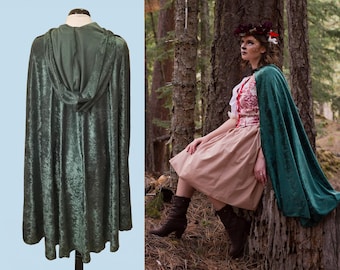 Medieval Costume Crushed Velvet Hooded Cape with Bone Closure