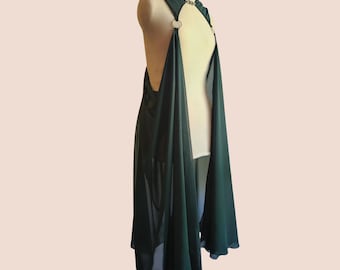 Hunter Green Chiffon Fantasy Costume Hooded Cape