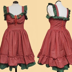 Strawberry Cottage Core Ruffle Dress Red Green White Custom Made