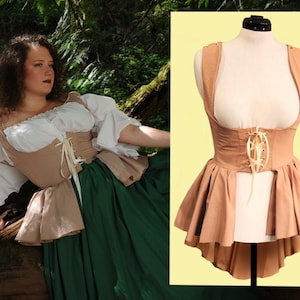 Antique Tan Under bust Victorian Renaissance Medieval Women&#39;s Waistcoat High Low Vest Dress High Low Corset Adjustable LARP Costume