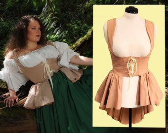 Antique Tan Under bust Victorian Renaissance Medieval Women's Waistcoat High Low Vest Dress High Low Corset Adjustable LARP Costume