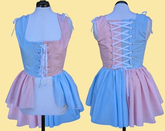 Rose et bleu sur buste bouffon clown victorien Renaissance médiévale femmes gilet gilet robe haute basse corset réglable GN Costume