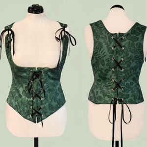 Under Bust Corset Green Leaf Costume Ren Faire LARP