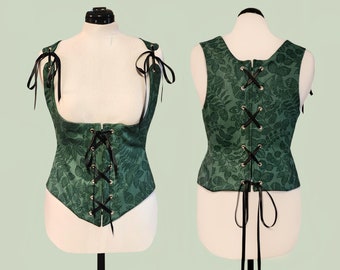 Under Bust Corset Green Leaf Costume Ren Faire LARP