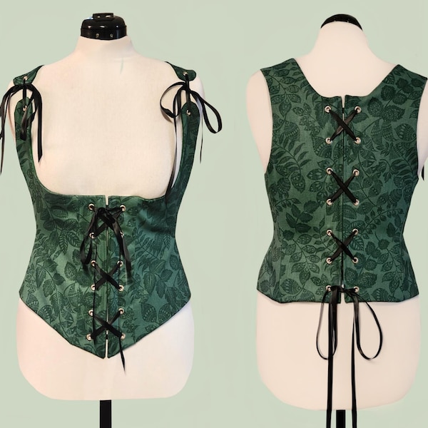 Under Bust Corset Green Leaf Costume Ren Faire LARP