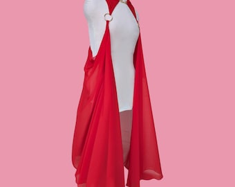 Red Chiffon Fantasy Costume Hooded Cape