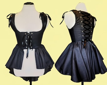Black Over Bust Waistcoat Overdress Victorian Renaissance Medieval Women's High Low Vest Dress High Low Corset Adjustable LARP Costume