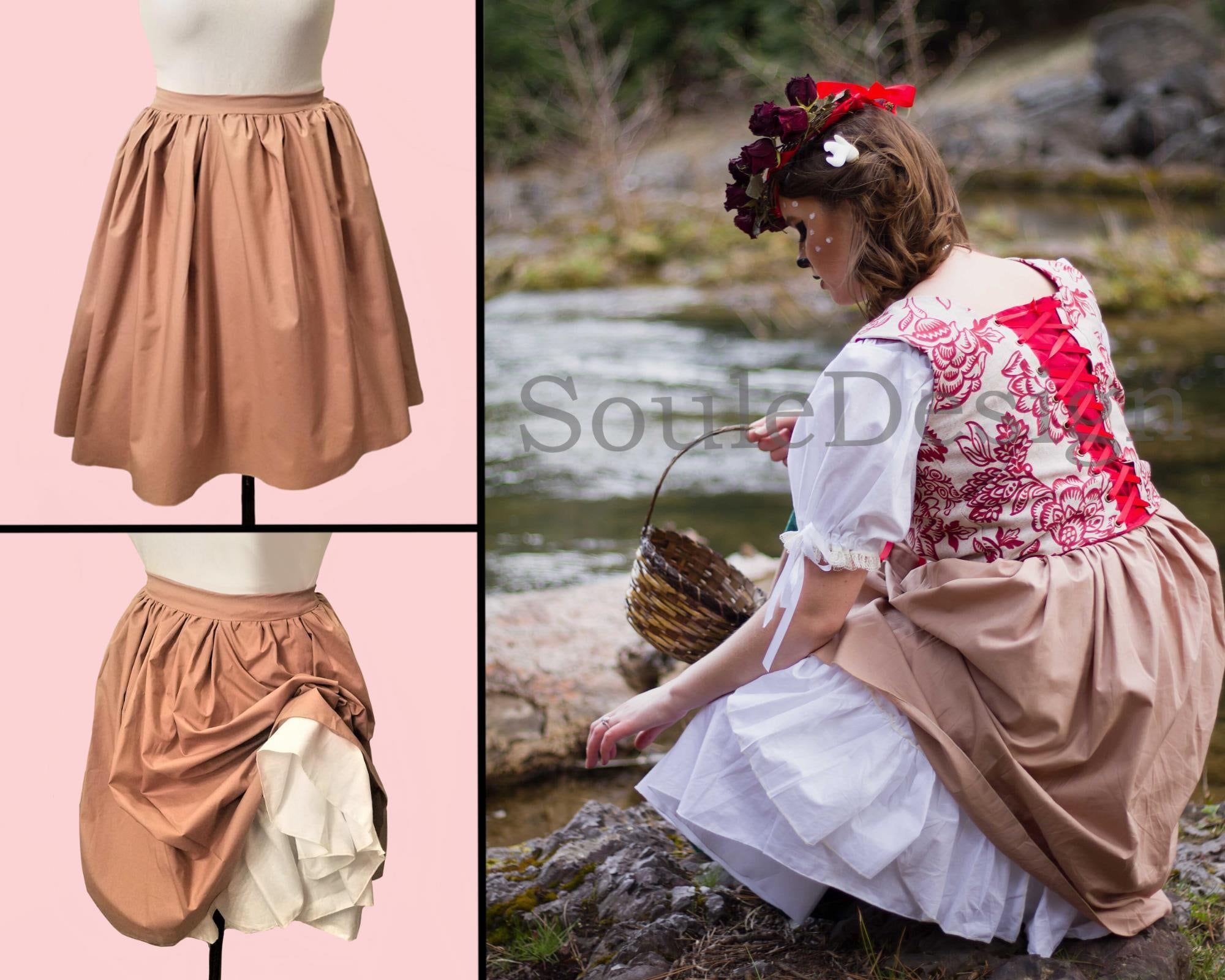 Peasant Skirt with Attached Petticoat Full Gathered Edging Renaissance LARP Adventurer Costume