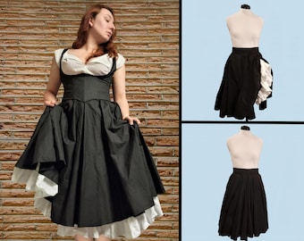 Black Peasant Skirt with Attached Petticoat Full Gathered Edging Renaissance LARP Adventurer Costume