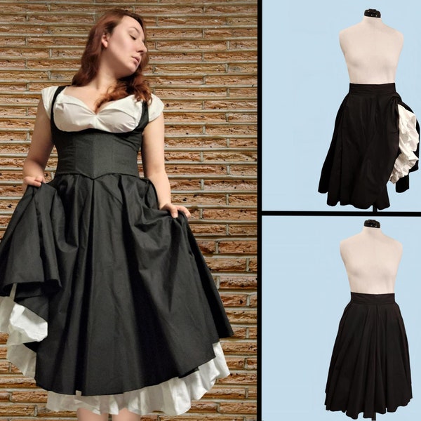 Black Peasant Skirt with Attached Petticoat Full Gathered Edging Renaissance LARP Adventurer Costume