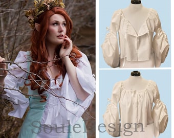 Peasant Blouse Sexy Untied or Tied Neckline Full Gathered Sleeves
