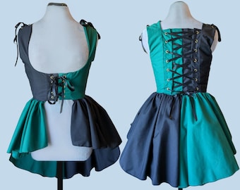 Bouffon vert et noir sous le buste de clown victorien Renaissance médiévale femmes gilet gilet robe haut bas réglable GN Costume