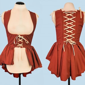 Under bust Overdress Victorian Renaissance Rust Orange Red Medieval Women's Waistcoat High Low Vest Dress Corset Adjustable LARP Costume