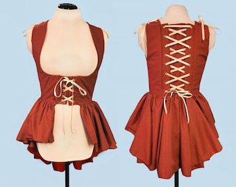 Under bust Overdress Victorian Renaissance Rust Orange Red Medieval Women's Waistcoat High Low Vest Dress Corset Adjustable LARP Costume