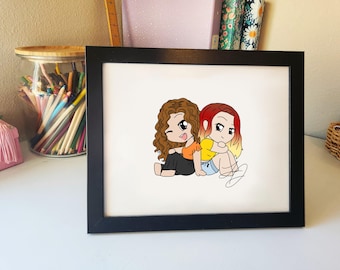 Custom Couple Cartoon Chibi Drawing Photo Friends Besties Partner Boyfriend Girlfriend Husband Wife Gift Sketch
