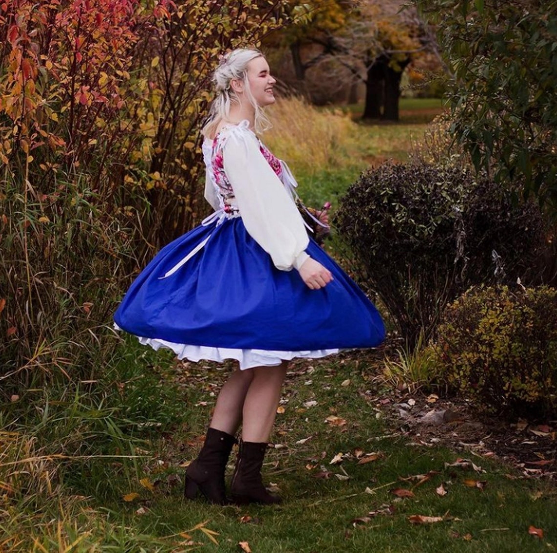 Royal Blue Peasant Skirt With Attached Petticoat Full Gathered Etsy