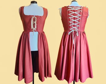 Rust Full Skirt Waistcoat Overbust Over Dress Victorian Renaissance Medieval Women's Vest Dress Corset Adjustable LARP Costume