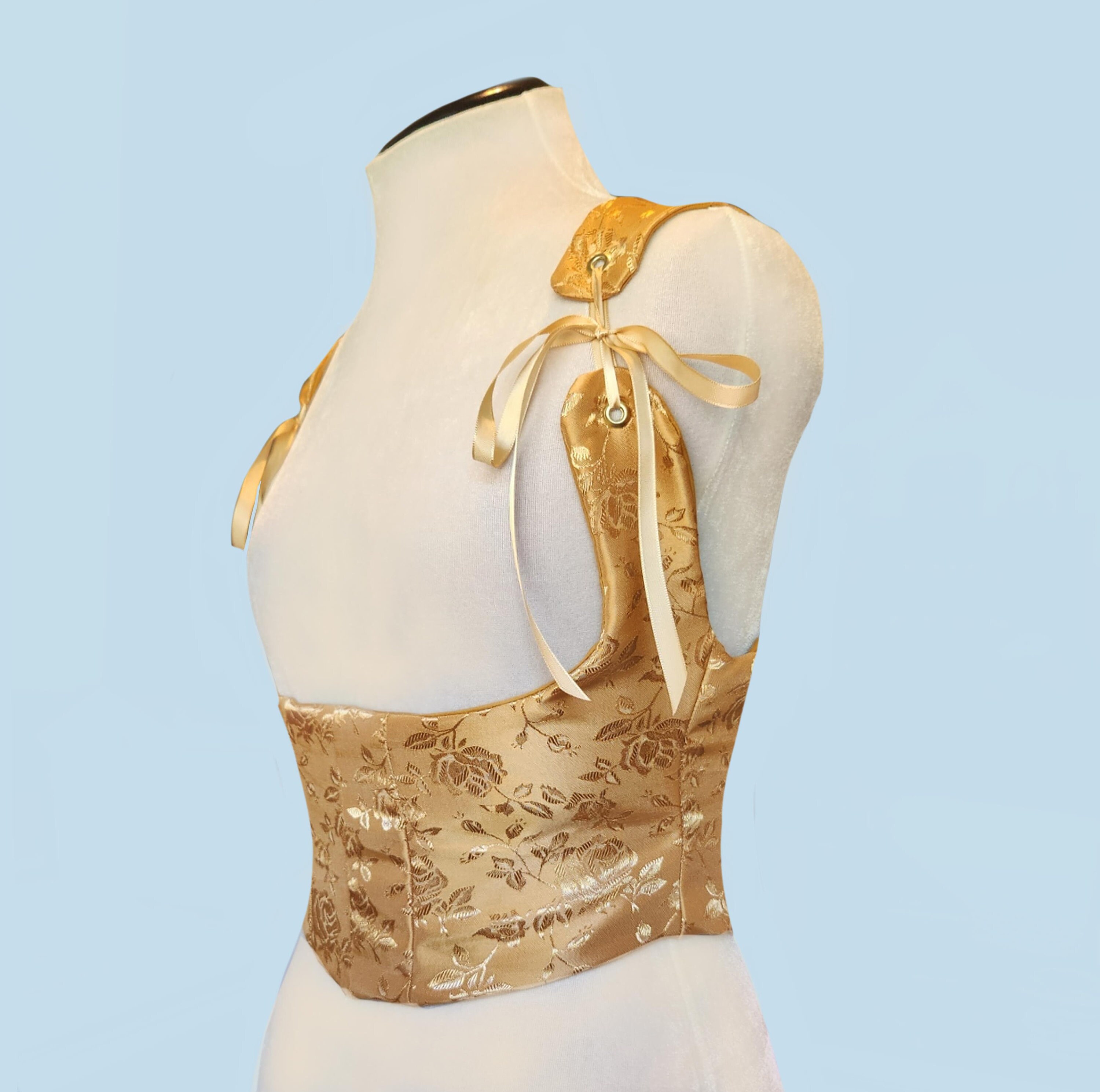 Larp Roses Under Bust Corset Rose Pattern Gold Floral Metallic Costume Ren Faire ...