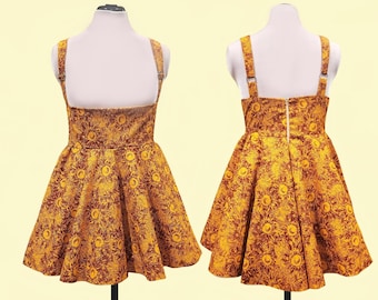 Sunflower Yellow Orange Overall Mini Skirt Dress Adjustable Straps