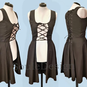 Renaissance Medieval Women's Black Waistcoat Vest Dress Corset Adjustable LARP Costume