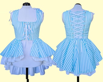 Robe haute à rayures bleues sous le buste victorienne Renaissance médiévale gilet pour femme haut bas robe corset réglable costume de GN