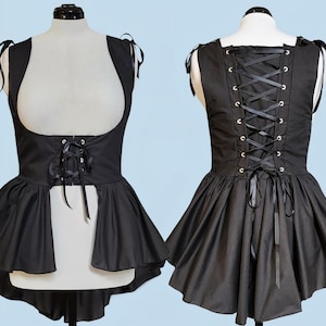 Under bust Overdress Victorian Black Renaissance Medieval Women's Waistcoat High Low Vest Dress High Low Corset Adjustable LARP Costume