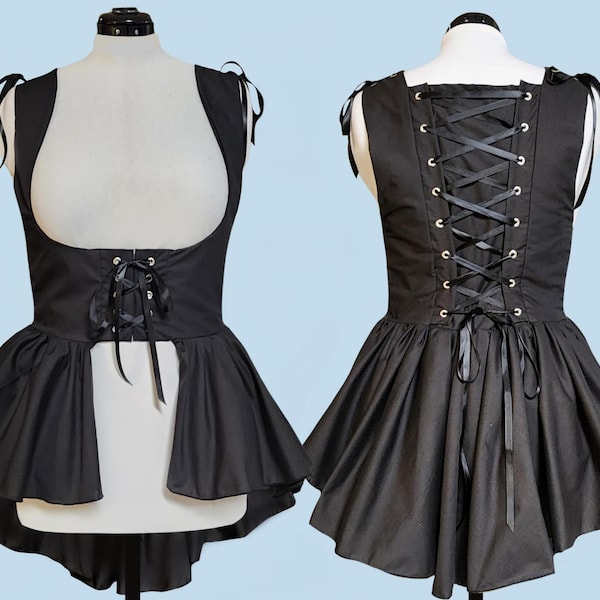 Under bust Overdress Victorian Black Renaissance Medieval Women's Waistcoat High Low Vest Dress High Low Corset Adjustable LARP Costume