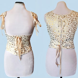 Under Bust Corset Gold Floral Leaf Metallic Costume Ren Faire LARP Bridesmaid Fantasy Bodice
