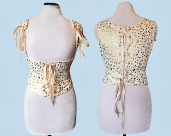 Under Bust Corset Gold Floral Leaf Metallic Costume Ren Faire LARP Bridesmaid Fantasy Bodice