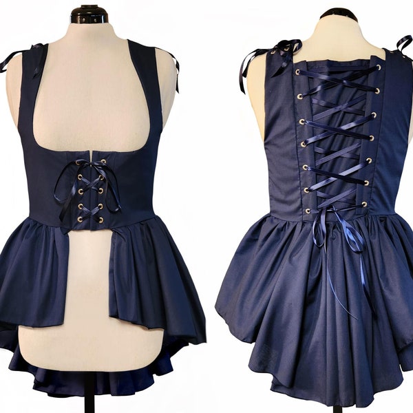 Under bust Overdress Victorian Renaissance Navy Blue Medieval Women's Waistcoat High Low Vest Dress High Low Corset Adjustable LARP Costume