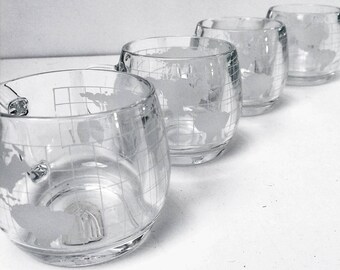 Globe Mugs, 4 Nestle Crystal Globe Mugs