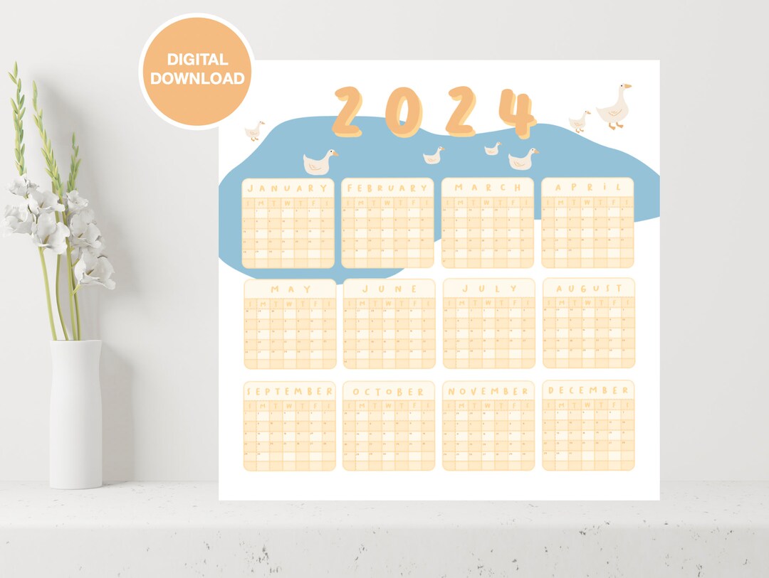2024 Duck Calendar the Year on a Single Page With Every Day and Month