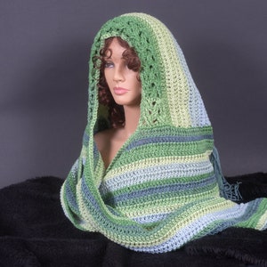 Crocheted Oversized Hooded Scarf 10 Colors Available Green/Blue