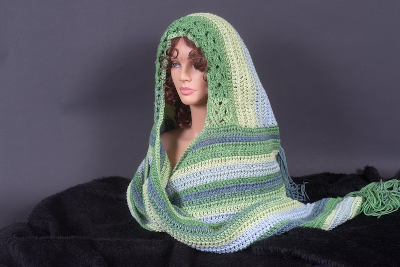 Crocheted Oversized Hooded Scarf 10 Colors Available Green/Blue