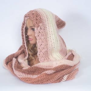 Crocheted Oversized Hooded Scarf 10 Colors Available Brown