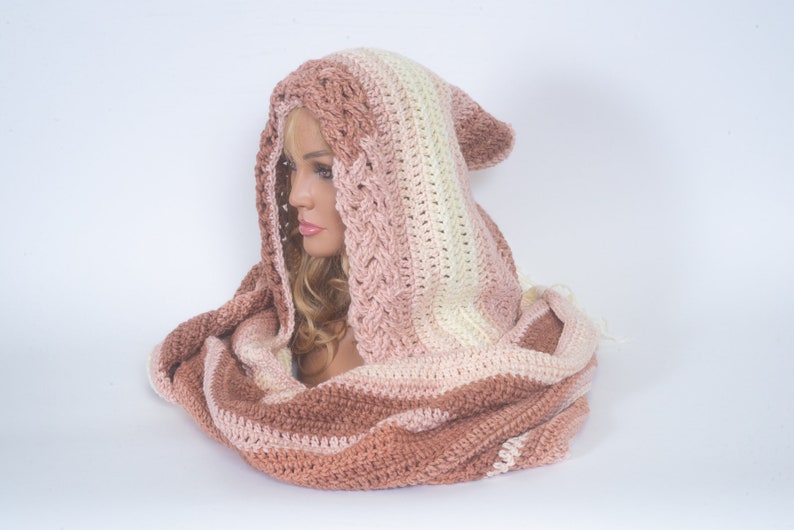 Crocheted Oversized Hooded Scarf 10 Colors Available Brown