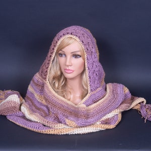 Crocheted Oversized Hooded Scarf 10 Colors Available Purple