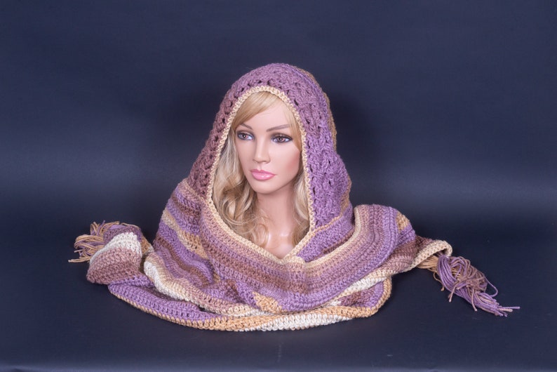 Crocheted Oversized Hooded Scarf 10 Colors Available Purple