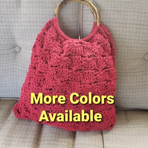 Bolso de mano de crochet con asa de bambú - Sin forro - 6 colores disponibles