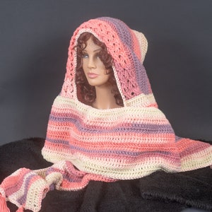 Crocheted Oversized Hooded Scarf 10 Colors Available Pink/Purple