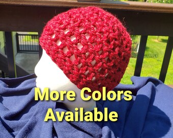 Crocheted Adult Unisex Beanie Hat in Wool