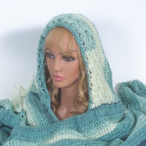 Crocheted Oversized Hooded Scarf 10 Colors Available Green