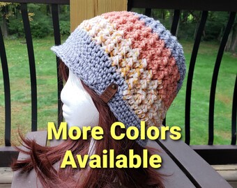 Adult Crocheted Hat with Brim - 10 colors available