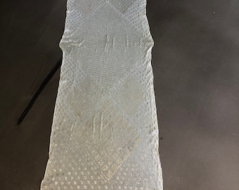 Antique Assuit embroidered shawl in white cotton mesh and silver metal.